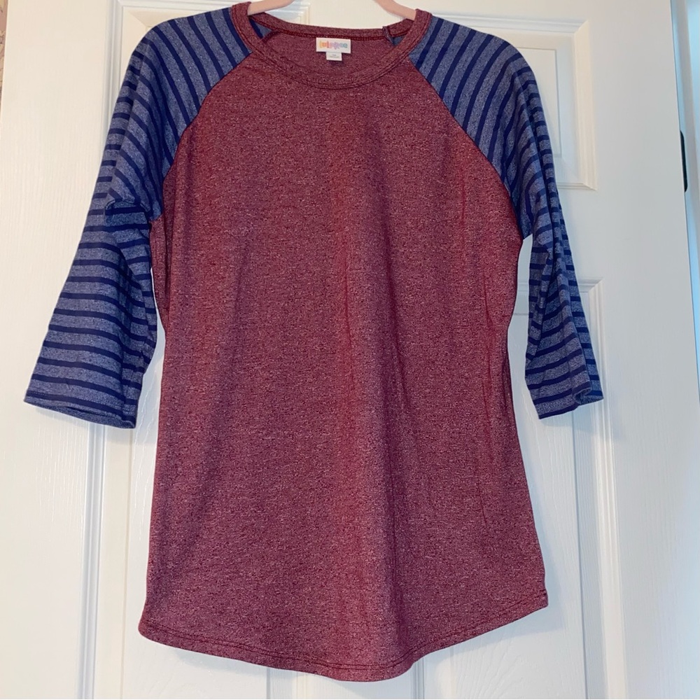 Lularoe Burgundy + Blue 3/4 Sleeve Randy Top Size Medium